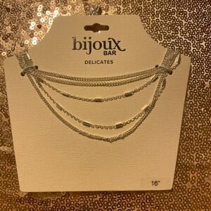 NWT multi-strand silver tone necklace, Bijoux Bar 16”, great gift